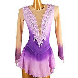 Figure Skating Dress Women's Girls' Ice Skating Dress Light Purple Patchwork Open Back Mesh Spandex High Elasticity Training Practice Professional Skating Wear Classic Crystal / Rhinestone Long Sleeve Lightinthebox