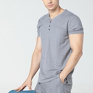 Men's Loungewear Top Pure Color Stylish Casual Comfort Home Daily Nylon Comfort Breathable V Neck Short Sleeve Button Summer Green Dark Gray Lightinthebox