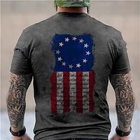 Men's Unisex T shirt 3D Print Graphic Prints National Flag Crew Neck Street Daily Print Short Sleeve Tops Casual Designer Big and Tall Sports Black Army Green Dark Gray Lightinthebox - thumbnail