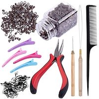 Hair Extensions Kit 500 Pcs Brown Micro Ring Beads 1 Micro Beads Plier 2 Hook Needle Pulling Loop 4 Plastic Alligator Hair Clips 1 Comb and 2 Bags Black Mini Rubber Hair Elastic Lightinthebox - thumbnail