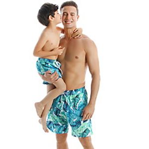 Dad and Son Swimsuit Graphic Leaf Sports  Outdoor Print Blue Casual Matching Outfits / Fall / Summer / Vacation miniinthebox