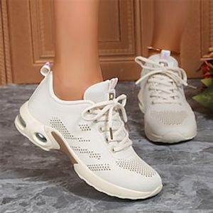 Women's Sneakers Plus Size Outdoor Flat Heel Round Toe Fashion Sporty Casual Walking Tissage Volant Lace-up Solid Color Khaki Lightinthebox
