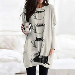 Women's Casual Sweater Dress Shift Sweater Dress Midi Sweater Dress Gray Long Sleeve Animal Pocket Winter Fall Crew Neck Vacation Winter Sweater Dress Fall Sweater Dress Loose Fit 2023 S M L XL XXL miniinthebox