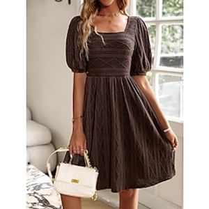 Women's Casual Dress Lace Dress Plain Dress Midi Dress Lace Daily Date Going out Vintage Elegant Square Neck Long Sleeve 2023 Slim Brown Color S M L XL Size Lightinthebox