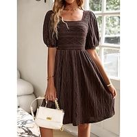 Women's Casual Dress Lace Dress Plain Dress Midi Dress Lace Daily Date Going out Vintage Elegant Square Neck Long Sleeve 2023 Slim Brown Color S M L XL Size Lightinthebox - thumbnail