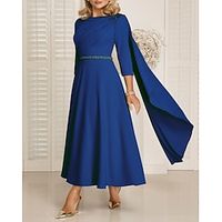 A-Line Evening Gown Elegant Blue Wedding Guest Dress Derby Dress Ankle Length Half Sleeve Jewel Neck Stretch Crepe with Ruched Beading 2024 Lightinthebox