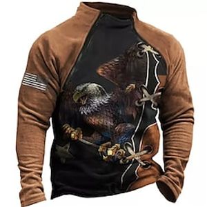 Men's Pullover Quarter Zipper Sweatshirt Brown High Neck Animal Graphic Prints Eagle Zipper Print Casual Daily Sports 3D Print Basic Casual Big and Tall Spring   Fall Clothing Apparel Hoodies miniinthebox