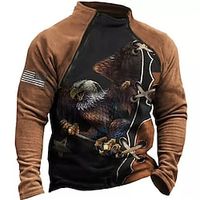 Men's Pullover Quarter Zipper Sweatshirt Brown High Neck Animal Graphic Prints Eagle Zipper Print Casual Daily Sports 3D Print Basic Casual Big and Tall Spring   Fall Clothing Apparel Hoodies miniinthebox - thumbnail