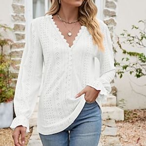 Shirt Blouse Women's Black White Yellow Solid  Plain Color Lace Daily Fashion V Neck Regular Fit S Lightinthebox