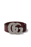 Leather Belt With Crystal Double G Buckle - thumbnail