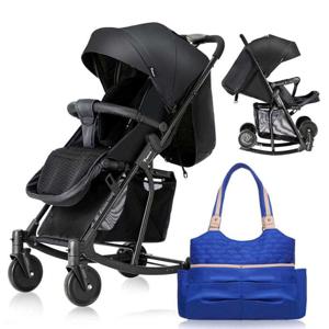 Teknum Stroller With Rocker With Blue Diaper Tote Bag- Black CM_TKSN_STROKBKFDP2BU