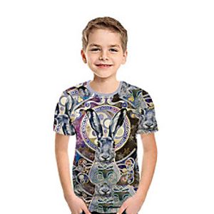 Kids Boys' T shirt Tee Short Sleeve Rabbit 3D Print Animal Green Children Tops Summer Active Daily Wear Regular Fit 3-12 Years miniinthebox