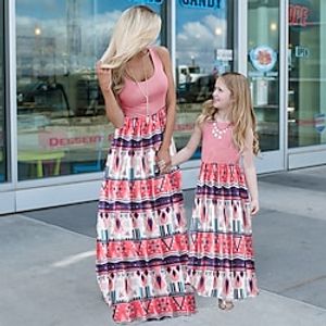 Mommy and Me Dresses Cotton Color Block Casual Pink Blue Purple Sleeveless Tank Dress Adorable Matching Outfits Lightinthebox