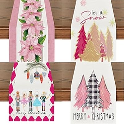 Pink Christmas Table Runner, Seasonal Winter Christmas Xmas Holiday Farmhouse Style Table Decoration miniinthebox Pink Christmas Table Runner, Seasonal Winter Christmas Xmas Holiday Farmhouse Style Table Decoration miniinthebox