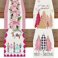 Pink Christmas Table Runner, Seasonal Winter Christmas Xmas Holiday Farmhouse Style Table Decoration miniinthebox - thumbnail