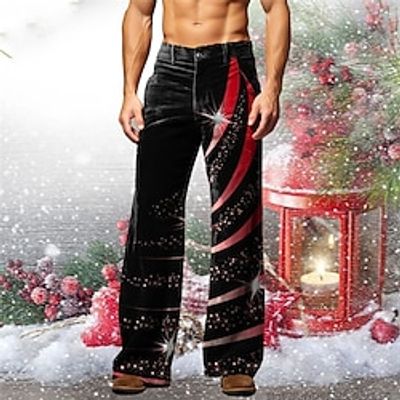 Christmas Tree Casual Men's 3D Print Christmas Pants Corduroy Pants Pants Trousers Outdoor Daily Wear Streetwear Polyester Wine Blue S M L Medium Waist Elasticity Pants Lightinthebox
