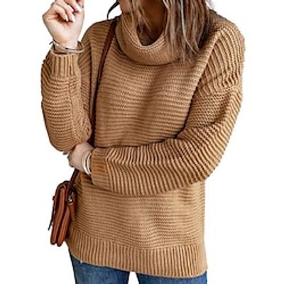 Women's Pullover Sweater Jumper Crochet Knit Knitted Patchwork Color Block Turtleneck Stylish Casual Daily Holiday Fall Winter Green Black S M L / Long Sleeve miniinthebox