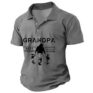 Men's Polo Shirt Golf Shirt Letter Graphic Prints Father's Day Turndown Black Gray Outdoor Street Short Sleeves Button-Down Print Clothing Apparel Sports Fashion Streetwear Designer Lightinthebox