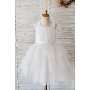 Ball Gown Knee Length Flower Girl Dresses Wedding Tulle Sleeveless Jewel Neck with Belt miniinthebox