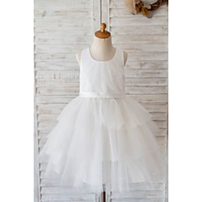 Ball Gown Knee Length Flower Girl Dresses Wedding Tulle Sleeveless Jewel Neck with Belt miniinthebox