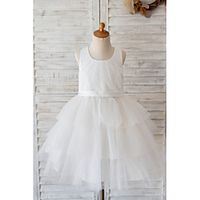 Ball Gown Knee Length Flower Girl Dresses Wedding Tulle Sleeveless Jewel Neck with Belt miniinthebox - thumbnail