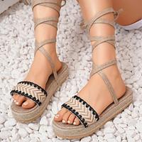 Women's Sandals Platform Sandals Daily Flat Heel Open Toe Casual Polyester Lace-up Khaki Lightinthebox