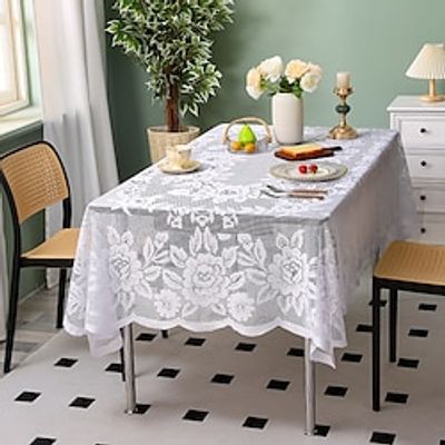 White Lace Tablecloth Rectangle Table Cloth Wipe Clean Spring Tablecloth Farmhouse Outdoor Picnic Cloth Table Cover Floral For Wedding,Dining,Easter miniinthebox