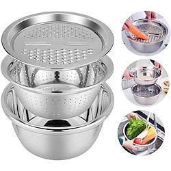 Multifunctional Stainless Steel Grater Basin 3 In 1 Colanders Basin, Grater Strainer and Drain Basket Salad Maker Bowl Lightinthebox