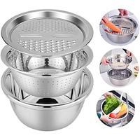 Multifunctional Stainless Steel Grater Basin 3 In 1 Colanders Basin, Grater Strainer and Drain Basket Salad Maker Bowl Lightinthebox