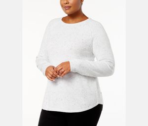 Plus Size Curved-Hem Cotton Sweater  Winter White Combo