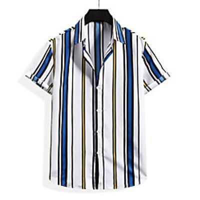 Men's Shirt Striped Short Sleeve Casual Tops Casual Blue Red Lightinthebox