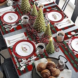 Christmas Placemat Linen Nordic Style English Alphabet Napkin Western Restaurant Tablecloth Single-Layer Insulation Table Mat miniinthebox