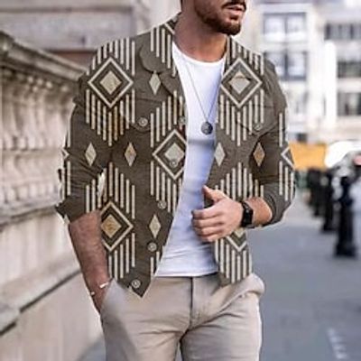 Men's Shirt Graphic Prints Vintage Geometry Turndown Gray Outdoor Street Long Sleeve Print Clothing Apparel Fashion Streetwear Designer Breathable Lightinthebox
