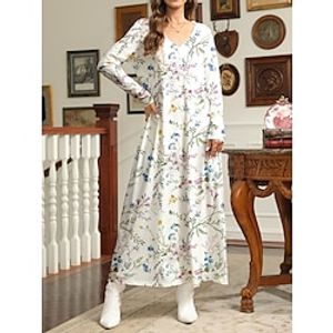Women's Casual Dress T Shirt Dress Tee Dress Floral Print V Neck Long Dress Maxi Dress Streetwear Maxi Street Date Long Sleeve Regular Fit Blue Purple Green Spring S M L XL 2XL Lightinthebox