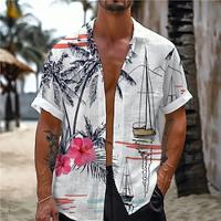 Palm Tree Men's Resort Hawaiian 3D Printed Shirt Outdoor Vacation Beach Summer Turndown Short Sleeve Black White S M L Shirt Lightinthebox