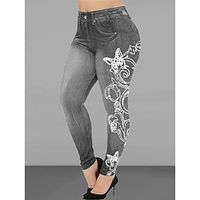 Women's Slim Pants Trousers Leggings Faux Denim Grey Black Blue High Waist Fashion Streetwear Casual Street Causal Daily Pocket High Cut High Elasticity Full Length Breathability Butterfly S M L XL Lightinthebox - thumbnail