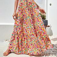 Women's Skirt A Line Swing Maxi Skirts Print Floral Holiday Vacation Summer Polyester Casual Boho Pink Lightinthebox