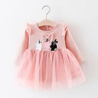 Rabbit Baby Girls Long Sleeve Mesh Dress