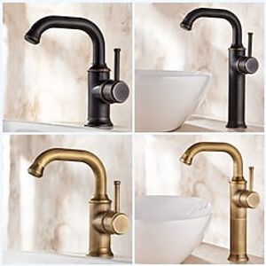 Bathroom Sink Mixer Faucet Vintage Deck Mounted, 360 Swivel Rotatable Single Handle One Hole Monobloc Washroom Basin Taps with Hot and Cold Water Hose Antique Brass ORB miniinthebox