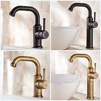 Bathroom Sink Mixer Faucet Vintage Deck Mounted, 360 Swivel Rotatable Single Handle One Hole Monobloc Washroom Basin Taps with Hot and Cold Water Hose Antique Brass ORB miniinthebox - thumbnail