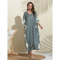 Satin Floral V Neck Batwing Sleeve Maxi Dress - thumbnail