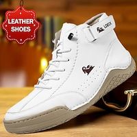 Men's Boots Retro White Shoes Handmade Shoes Walking Casual Daily Leather Comfortable Booties / Ankle Boots Loafer Black White Light Brown Spring Fall miniinthebox