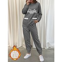 Women's Sweatshirt Tracksuit Pants Sets Fleece Lined Fleece Letter Black Dark Pink Blue Print Drawstring Long Sleeve Outdoor Casual Active Sports Round Neck Regular Fit Fall  Winter Lightinthebox - thumbnail