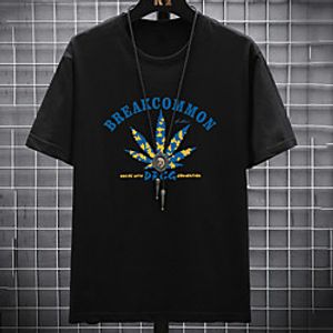 Men's Unisex Tee T shirt Hot Stamping Graphic Prints Leaves Letter Plus Size Print Short Sleeve Casual Tops Cotton Basic Fashion Designer Big and Tall White Black Light gray Lightinthebox