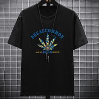 Men's Unisex Tee T shirt Hot Stamping Graphic Prints Leaves Letter Plus Size Print Short Sleeve Casual Tops Cotton Basic Fashion Designer Big and Tall White Black Light gray Lightinthebox - thumbnail
