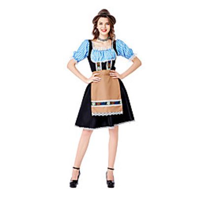 Oktoberfest  Beer Uniforms Cosplay Costume Adults' Women's Halloween Halloween Halloween Oktoberfest Beer Festival  Holiday Lace Terylene Black Women's Easy Carnival Costumes Checkered  Gingham Lightinthebox