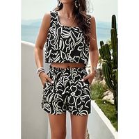 Women Bolero Top Geometric Color Block Letter Vacation Weekend Black White Light Green Patchwork Sleeveless Vacation Daily Square Neck Loose Fit Spring  Summer Lightinthebox