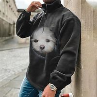 Men's Zip Up Sweatshirt Pullover Black Half Zip Animal Dog Graphic Prints Zipper Print Daily Sports 3D Print Basic Designer Casual Spring   Fall Clothing Apparel Hoodies Sweatshirts  miniinthebox - thumbnail