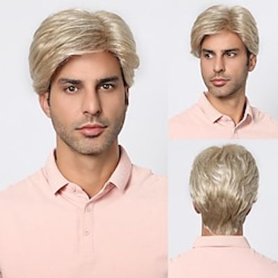 Synthetic Wig Uniforms Career Costumes Princess kinky Straight Middle Part Layered Haircut Machine Made Wig 8 inch Light Blonde Synthetic Hair Men's Cosplay Party Fashion Blonde Lightinthebox