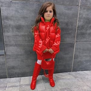 Toddler Girls' Down Coat Solid Color Cool Outdoor Cotton Coat Outerwear 3-7 Years Winter Green Orange Red Lightinthebox